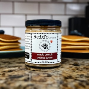 Peanut Butter by Reid's Gourmet Maple Crunch - Gluten-Free - All Natural Vegan Peanut Butter - Syrup Lover Gift