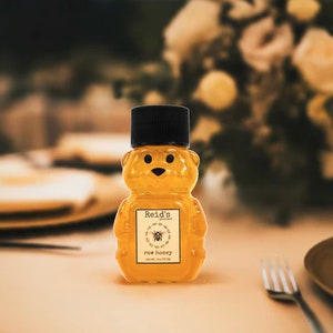 Mini Honey Bear Favors: 2oz Raw Wildflower Honey, Wedding Souvenir