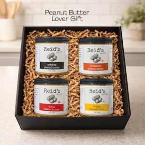 Caja de regalo de mantequilla de cacahuete totalmente natural, cesta gourmet, set de regalo saludable, muestrario de mantequilla de frutos secos de producción limitada, regalo gastronómico para él o para ella.
