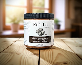 Burro di arachidi al cioccolato fondente, burro di arachidi al cioccolato gourmet, crema spalmabile artigianale in piccole quantità, snack proteico ricco e cremoso, burro di arachidi