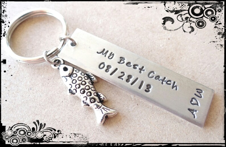 Custom Anniversary Keychain Anniversary gift First Anniversari Best Catch Anniversary Keychain valentines gifted with 1aa Gift for him