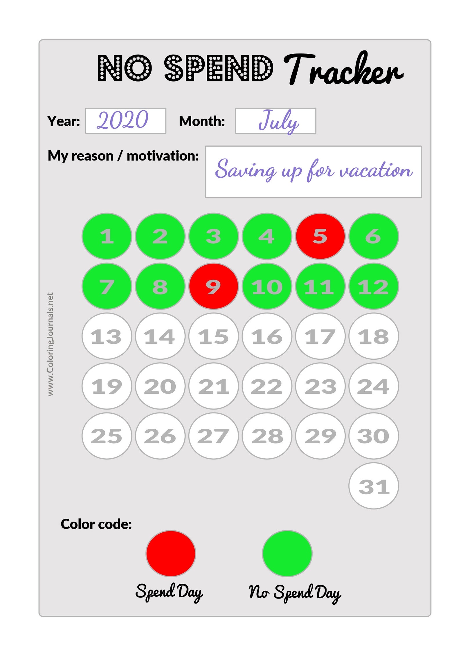 Printable No Spend Tracker Daily Spending Log Savings - Etsy