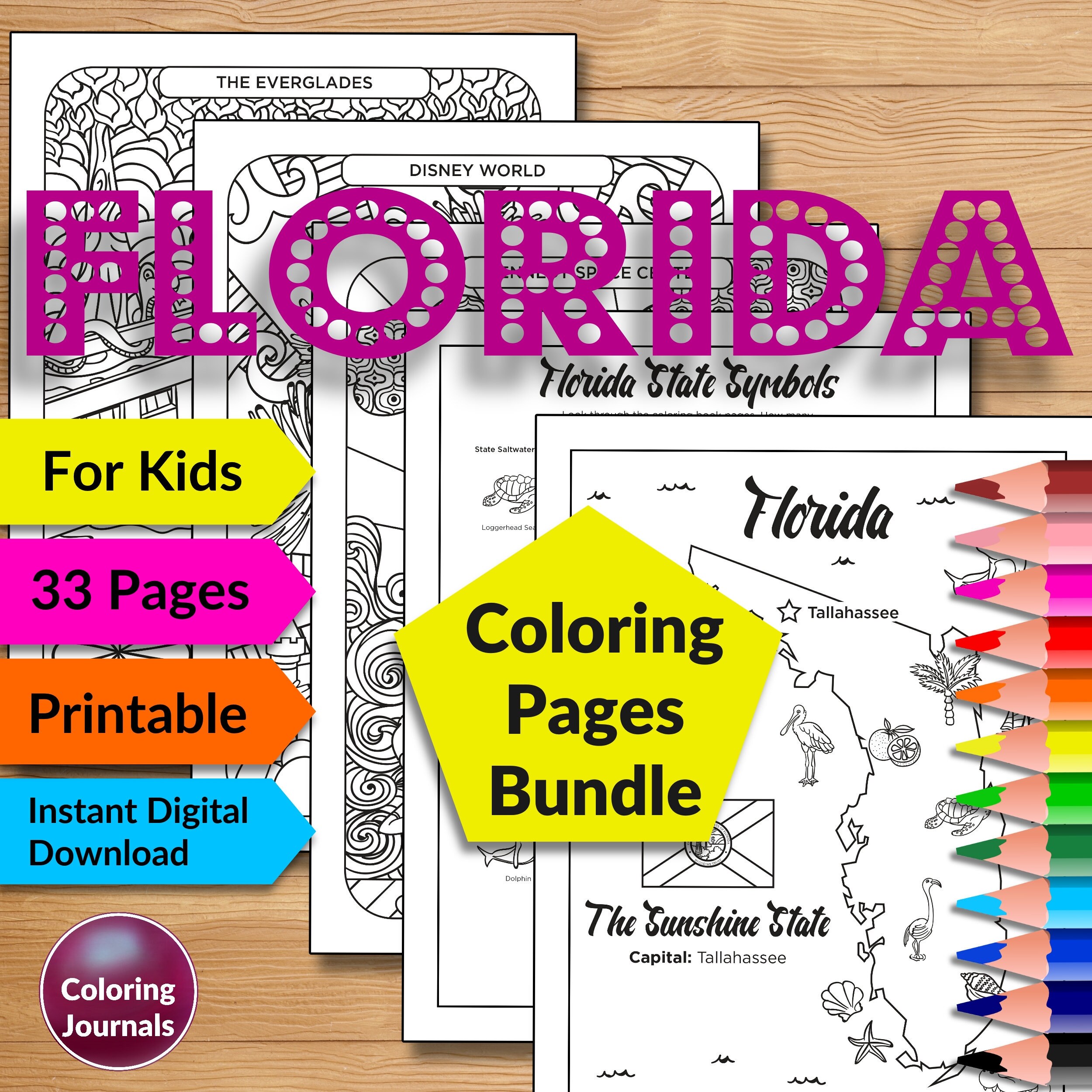 Florida Coloring Book PDF, 33 Florida Coloring Pages Bundle, Printable