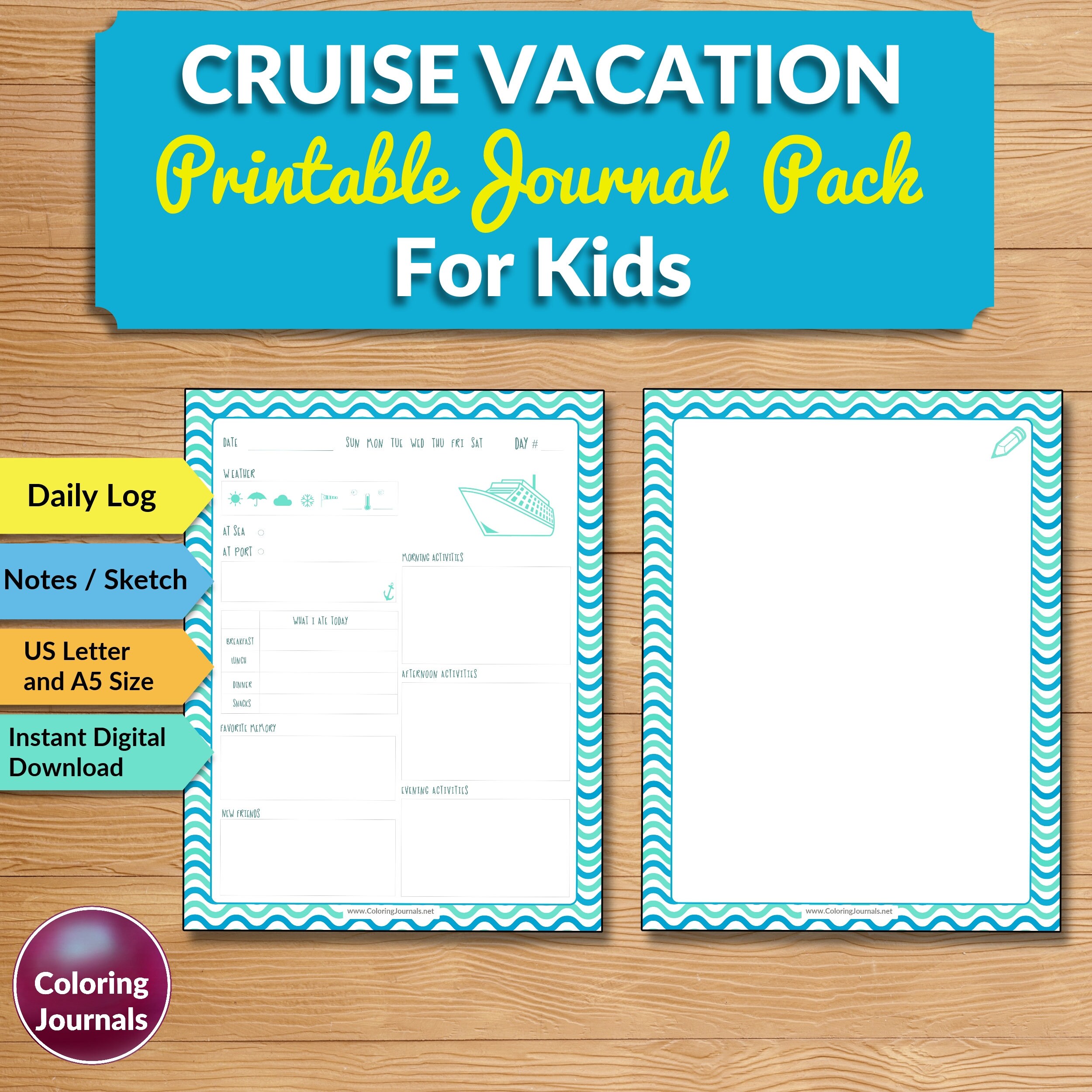 Cruise Journal for Kids Printable Pack, Cruise Vacation Travel Diary ...