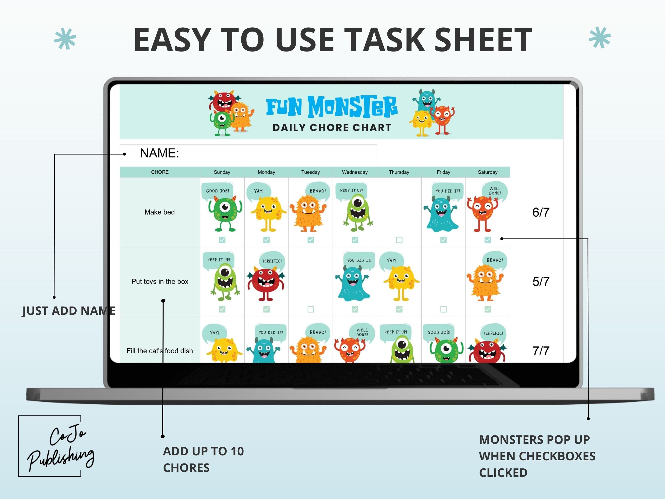 Interactive Chore Chart With Rewards, Cute Daily and Weekly Chore Chart ...