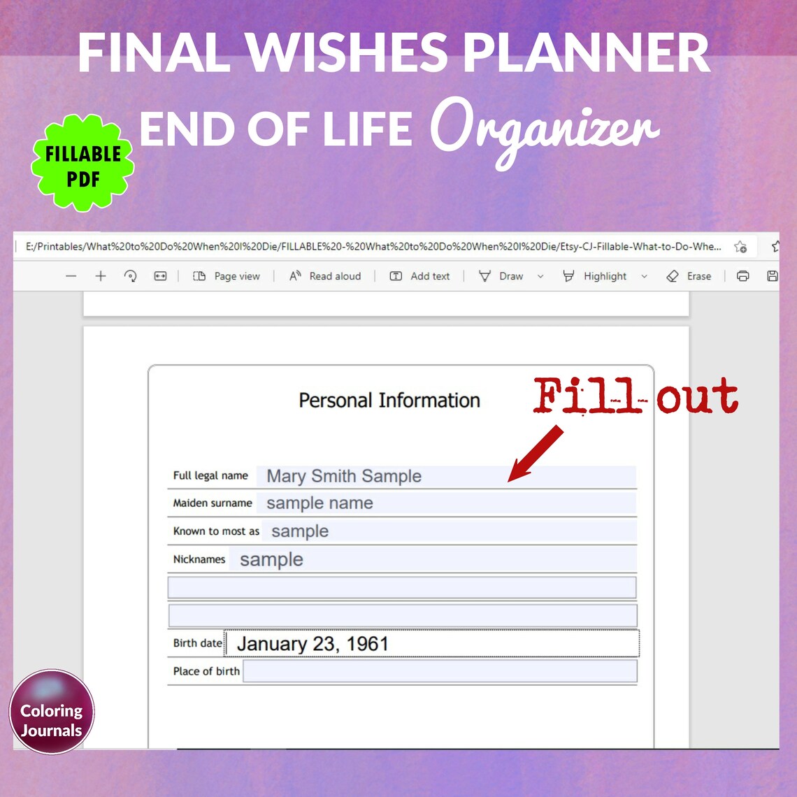 End of Life Planner Fillable PDF - Il 1140xN.4224636316 Lemr 