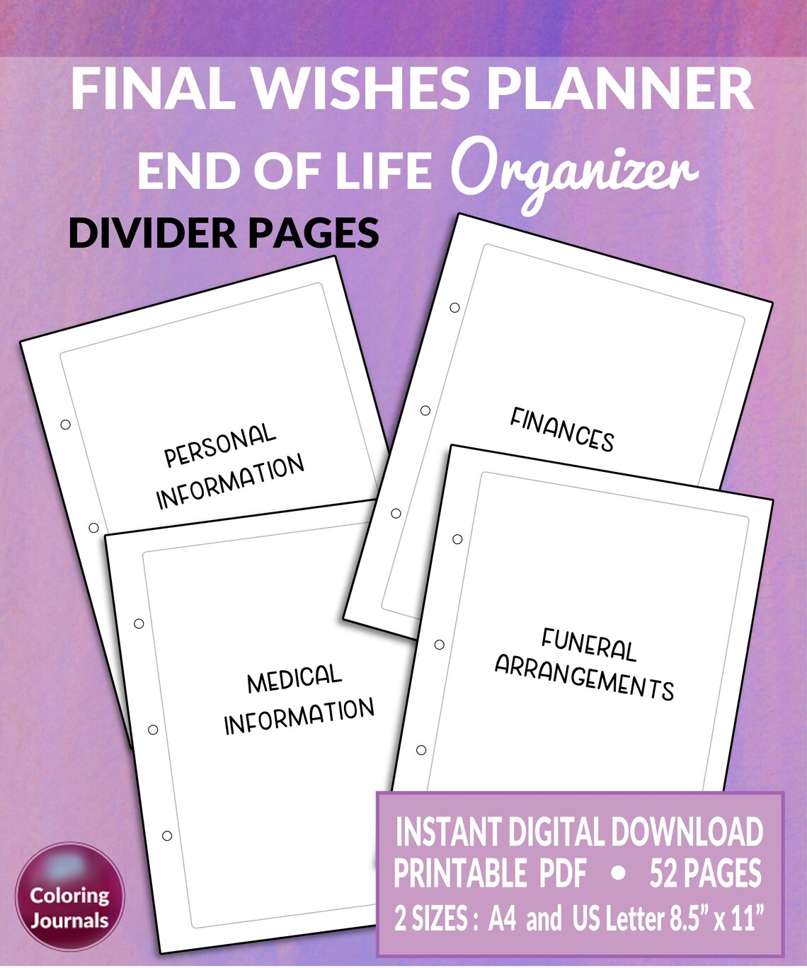 End of Life Planner, Emergency Binder, If I Die Binder, Retirement ...