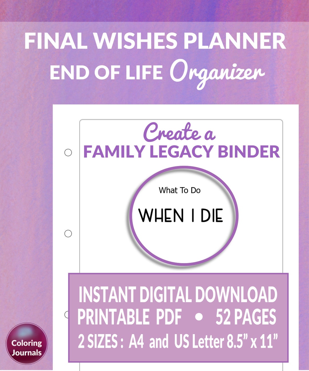 End of Life Planner, Emergency Binder, If I Die Binder, Retirement ...