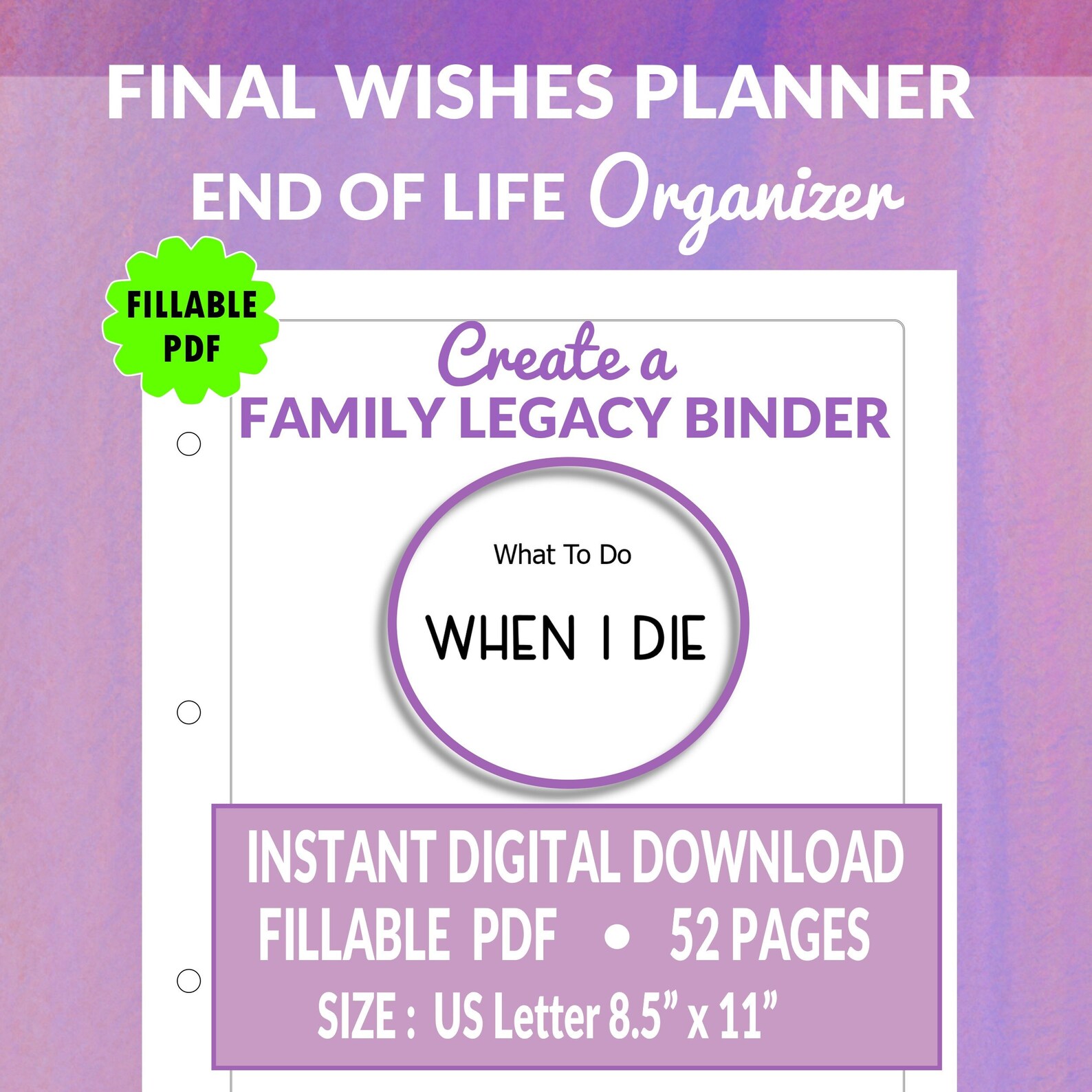 End of Life Planner Fillable PDF, Emergency Binder, If I Die Binder ...