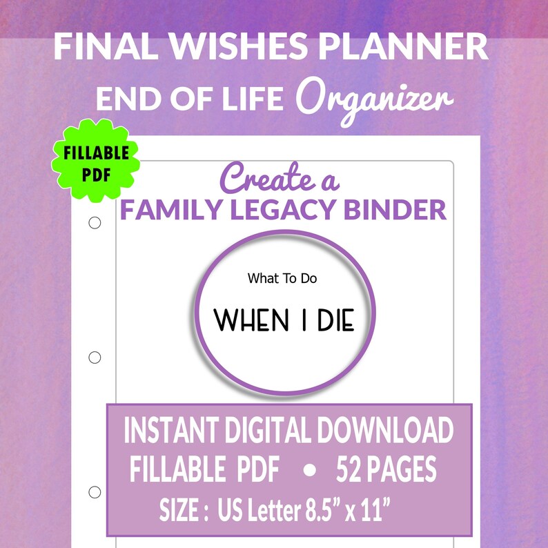 End of Life Planner Fillable PDF, Emergency Binder, If I Die Binder ...