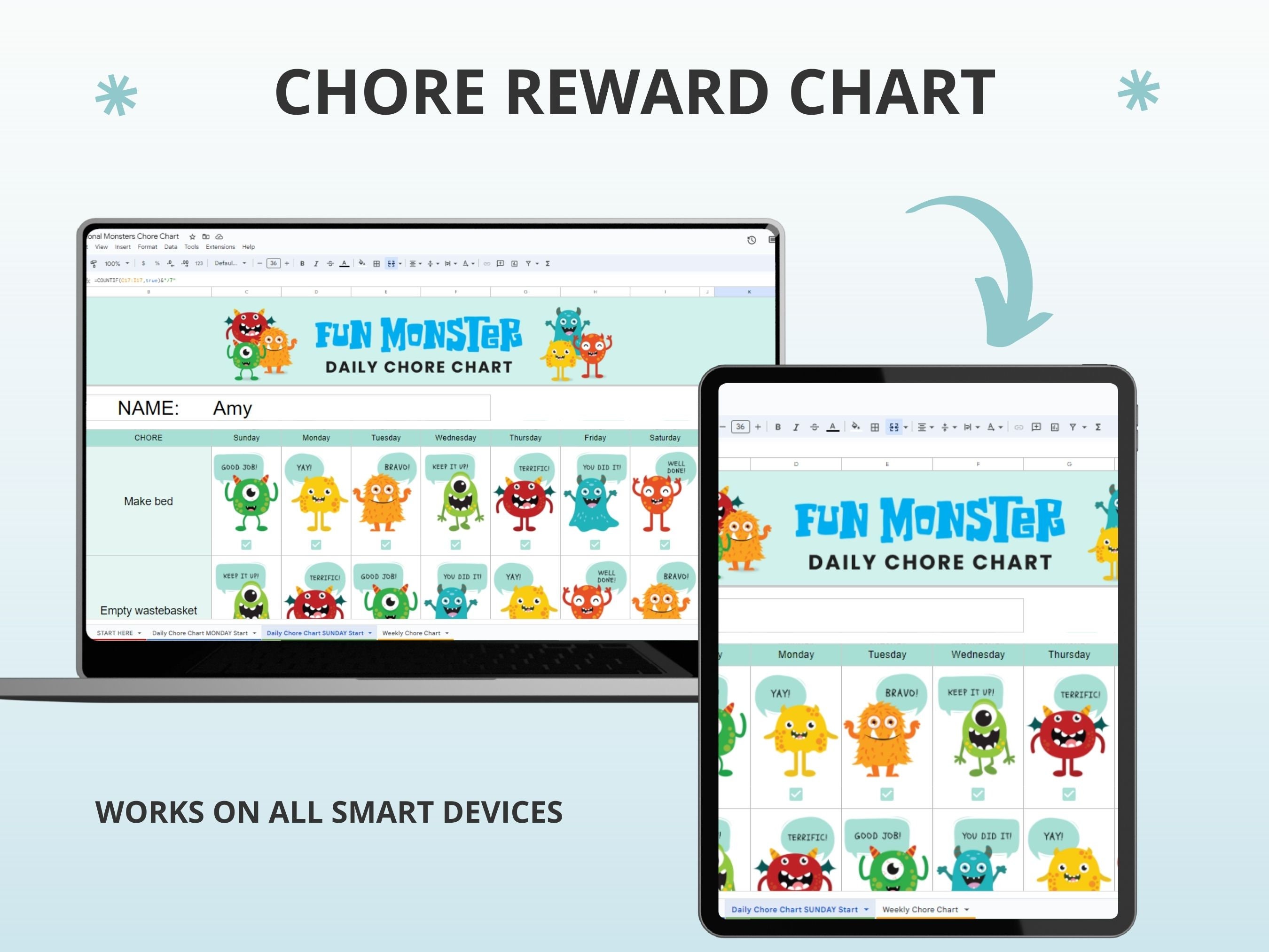 Interactive Chore Chart With Rewards, Cute Daily and Weekly Chore Chart ...