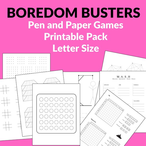 Boredom Busters Pen and Paper Games Printable Pack US Letter | Etsy