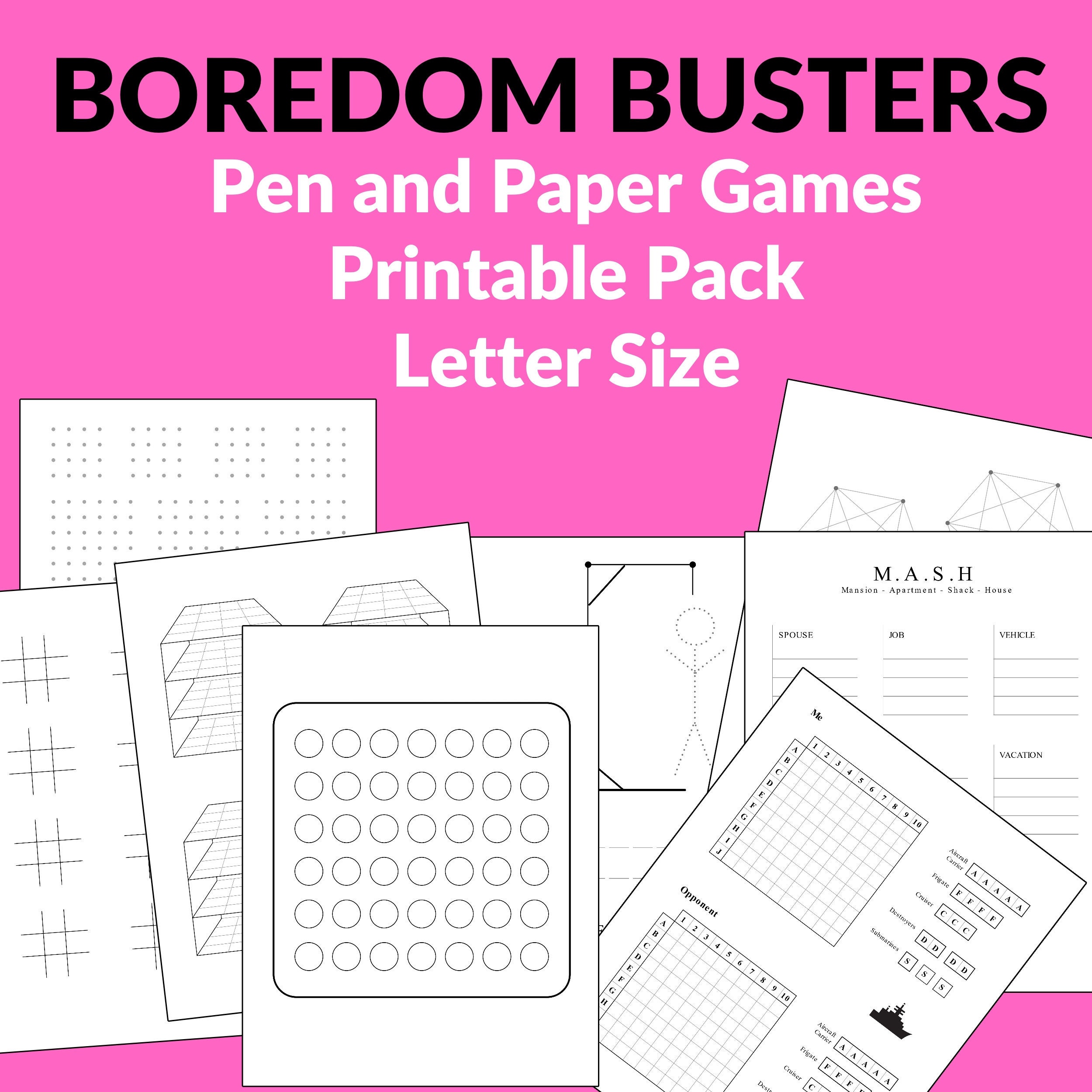 boredom busters pen and paper games printable pack us