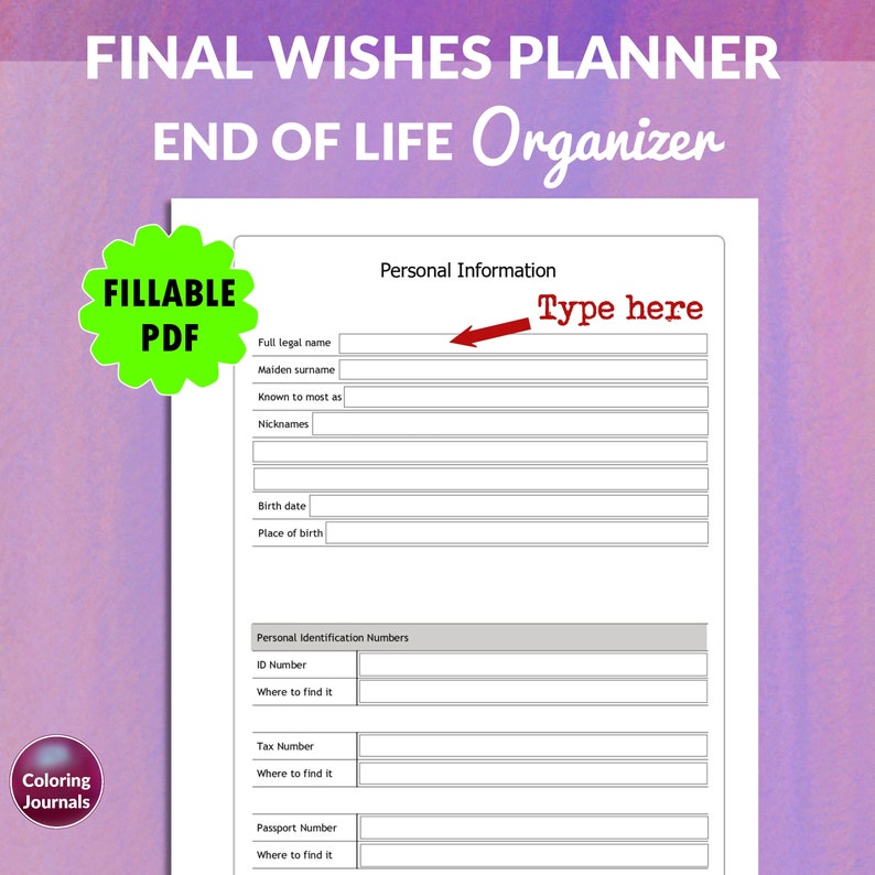 End of Life Planner Fillable PDF, Emergency Binder, If I Die Binder ...