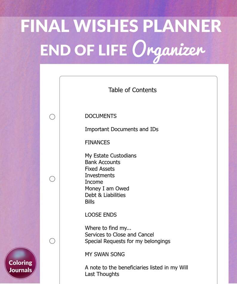 End of Life Planner, Emergency Binder, If I Die Binder, Retirement ...