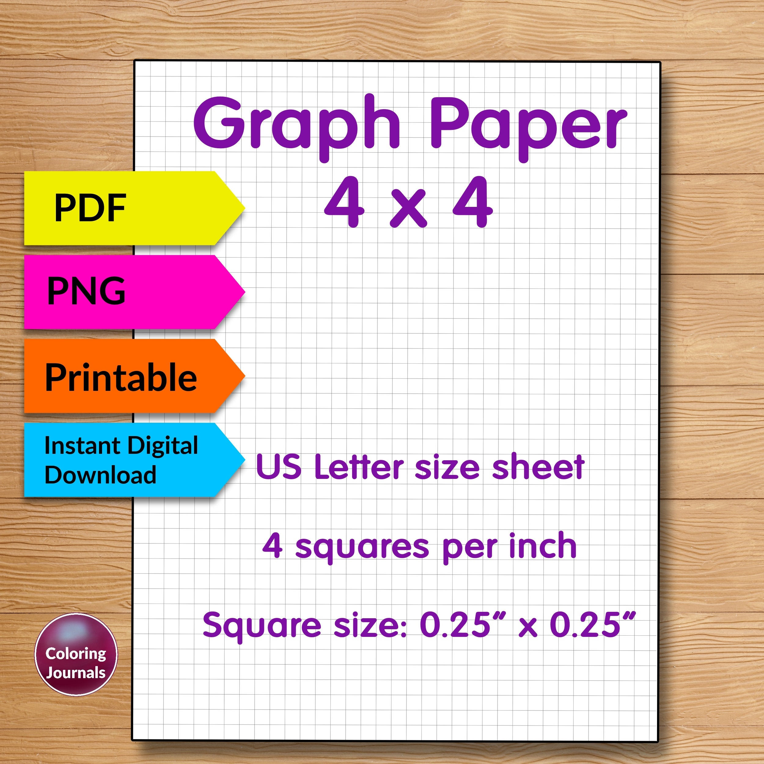 Printable Graph Paper PDF 4x4 Grid Paper Printable Etsy