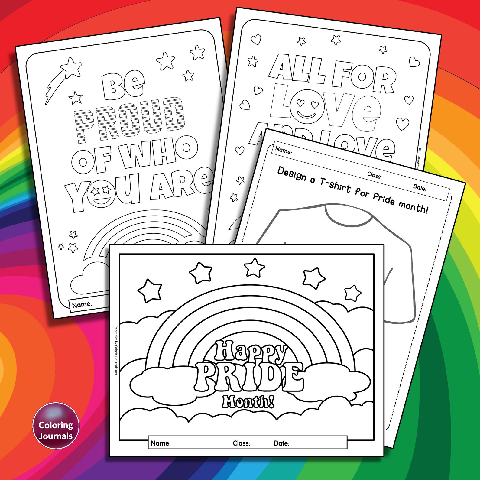 Pride Month Coloring Drawing Activity Pack For Kids Rainbow Etsy
