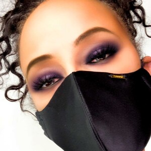 Luxury Black Silk Face Mask, Fashion Face Mask USA, Washable Reusable Cotton Lined or Silk Lined for Sensitive Skin, Luxury Face Mask