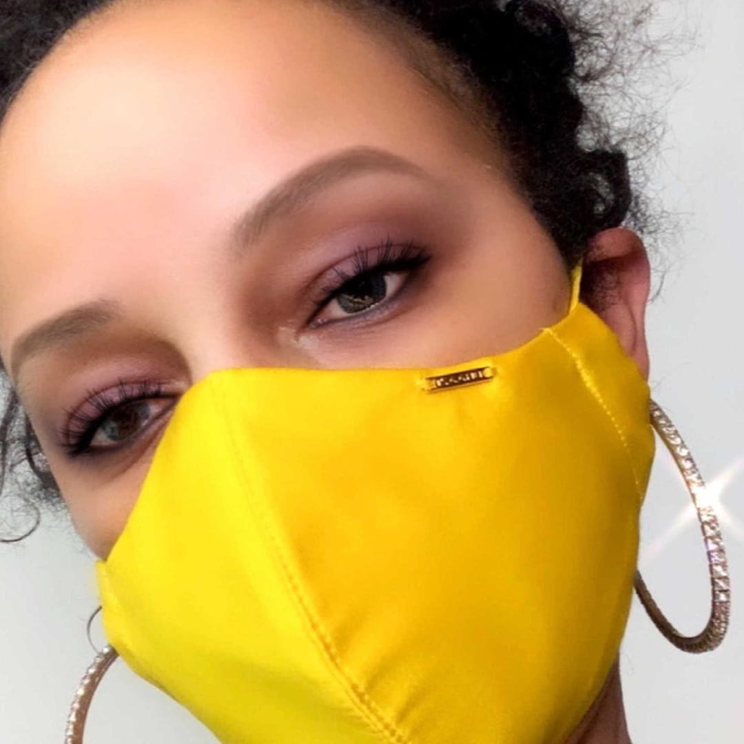 Yellow Luxury Silk Face Mask Fashion Face Mask USA, Washable Reusable