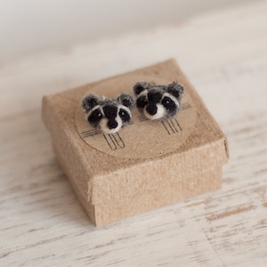 Tiny raccoon stud earrings, Small sterling silver animal kids studs, gift for girlfriend, Mothers Day gift image 1