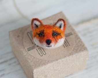 Fox lapel pin, animal totem brooch, cute fox face, cute gift for her