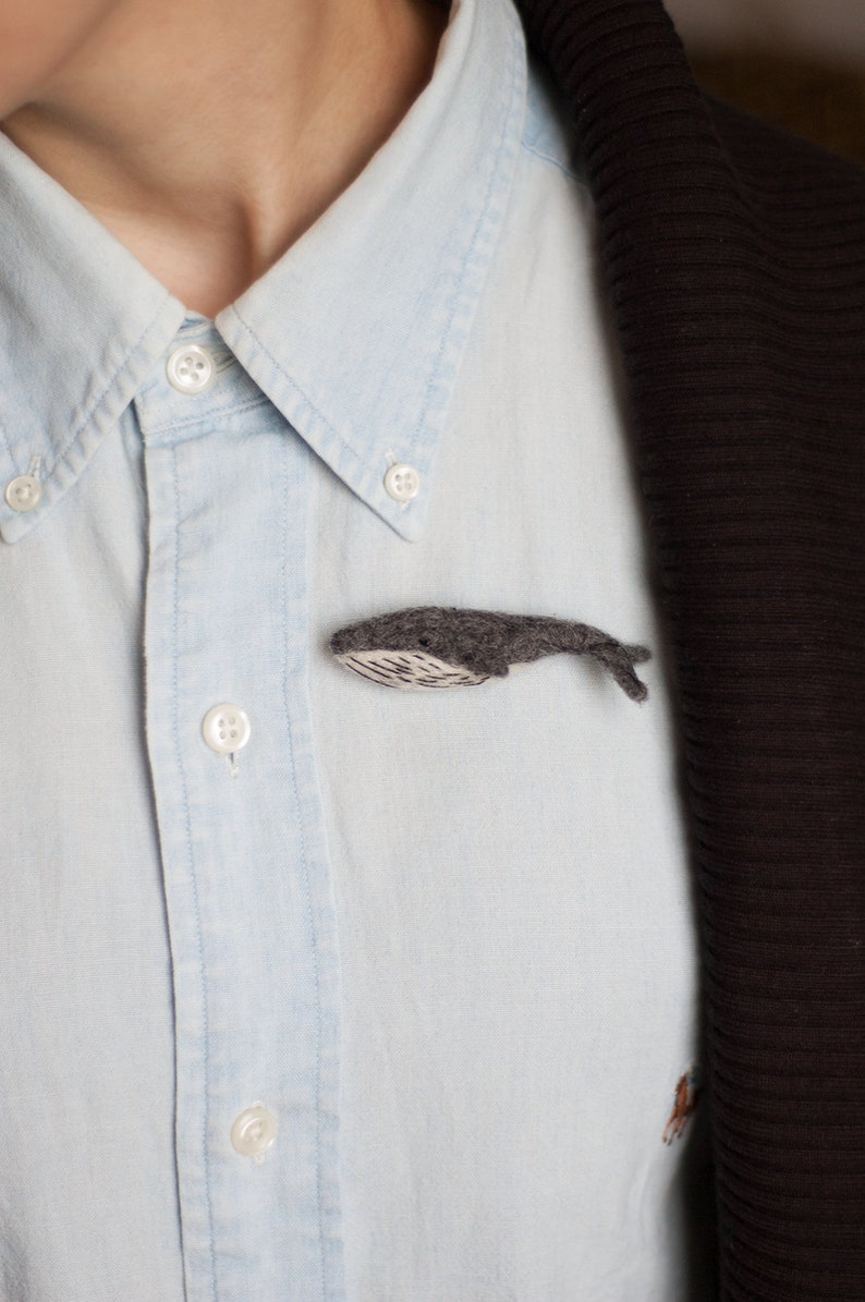 Whale pin, Ocean jewelry, Scandinavian animal felt brooch, Xmas gift for best friend, Nordic Christmas, Hygge Small Travel gift image 2