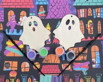 Individually Wrapped Ghost Paint Kit - Mini DIY Kids Crafts - DIY Wooden Halloween Kit - Trick or Treat Classroom Gift for Kids - Paint Kit