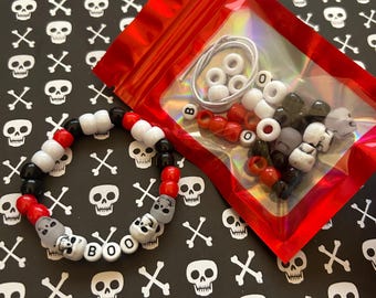 Individually Wrapped DIY Halloween Bracelet - Craft Kit for kids - Halloween Classroom Gift - halloween craft kit - DIY Skull Bracelet Kit