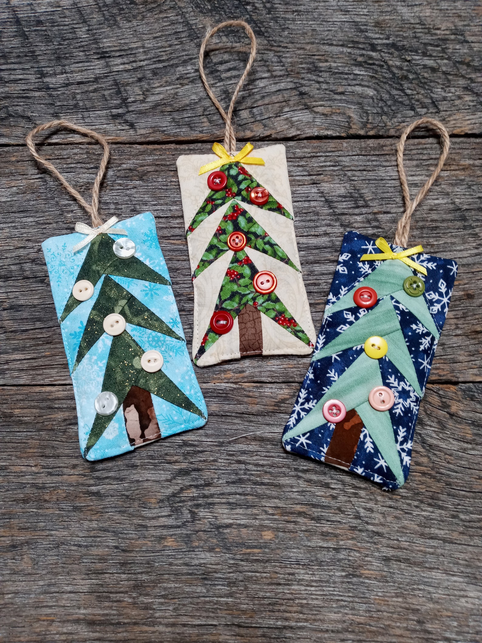 Quilted Christmas tree ornaments. Handmade quilted Christmas Etsy