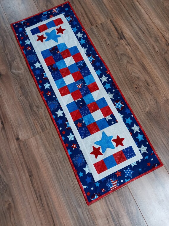 Quilted July 4th Table Runner. Handmade Patriotic Table Etsy