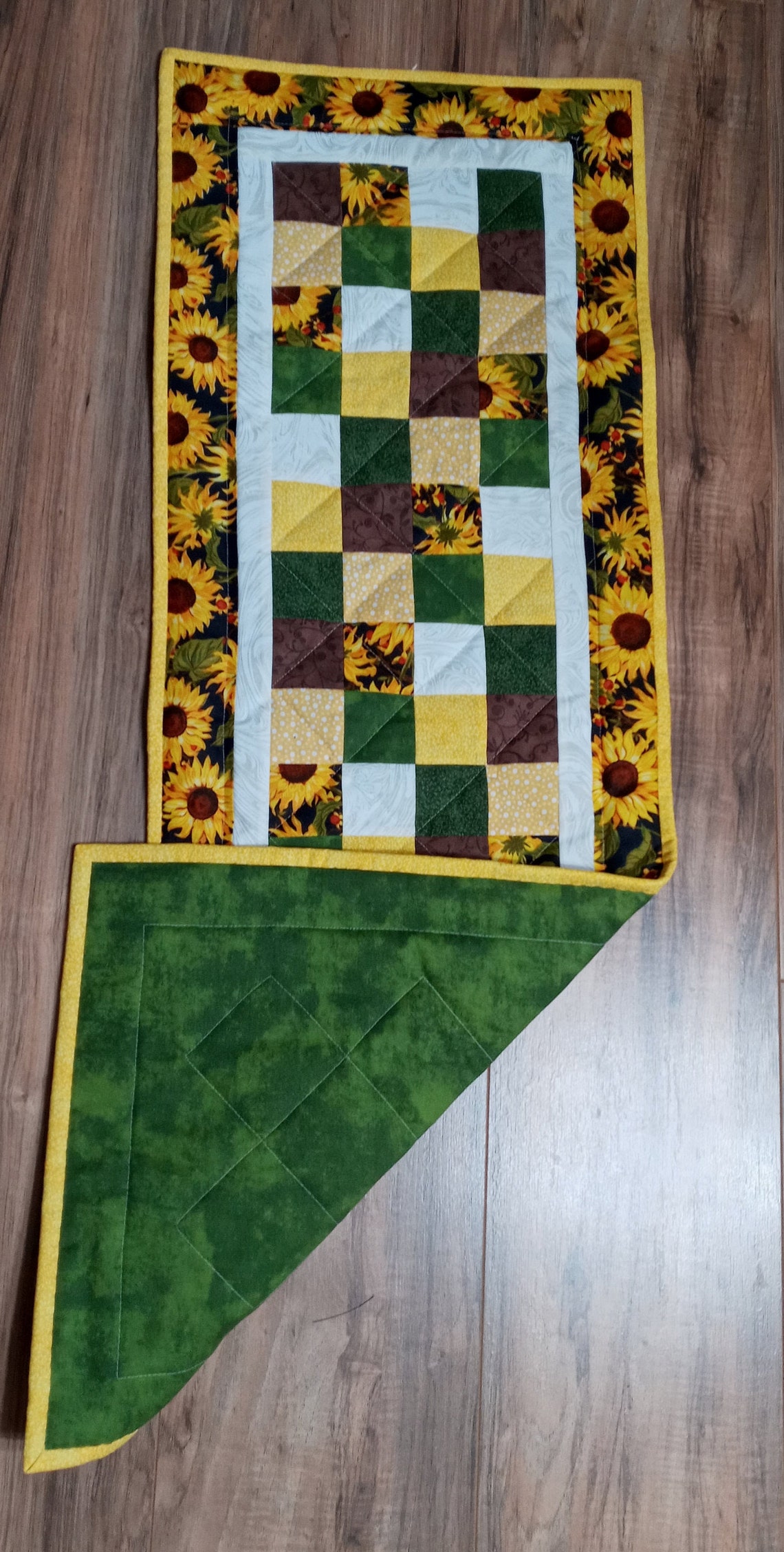 Quilted Sunflower Table Runner. Handmade Scrappy Table Runner Etsy