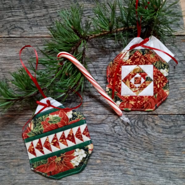 Quilted Christmas ball ornament. Quilted Christmas gift card holder. Christmas gift. Quilted Fabric ornaments.