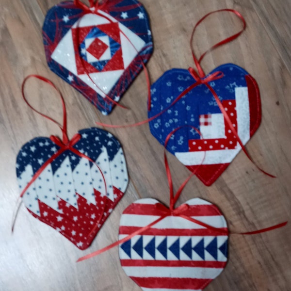 Quilted heart Christmas or valentine ornament and gift card holder. Handmade heart ornament in several quilt designs.