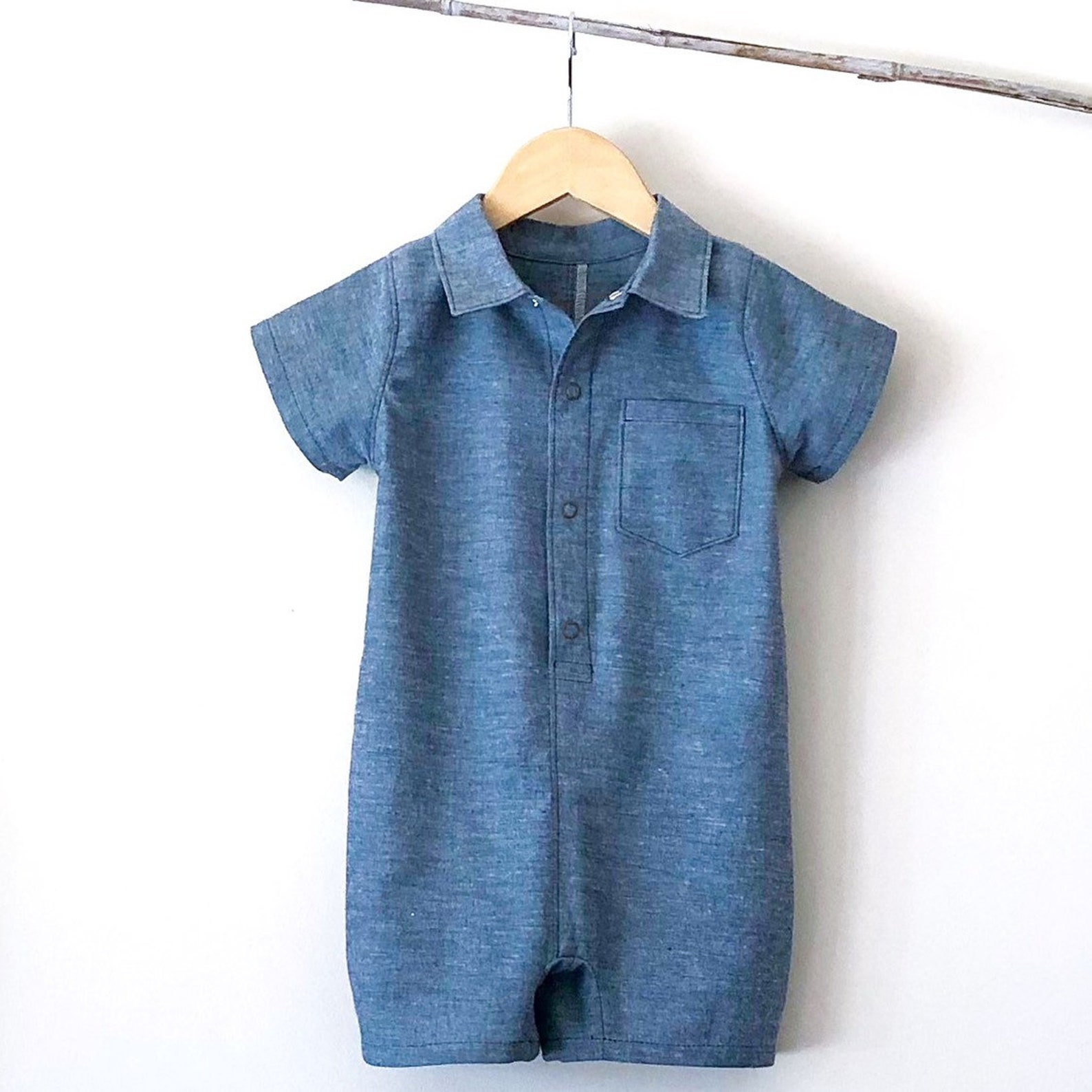 Chambray Romper With Collar Etsy