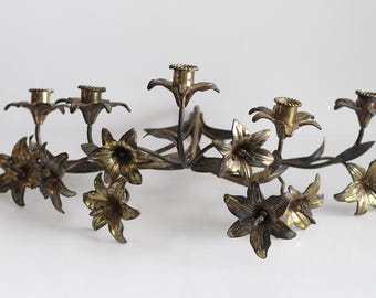 Großer Wandkerzenhalter für 5 Kerzen, Kerzenleuchter, Messing