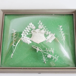 Framed Vintage German wedding tiara, coronet and bouquet, Silver Wedding, remembrance of silver wedding