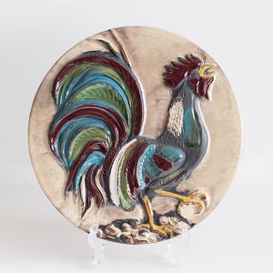 Ruscha: wall plate, Rooster, Fat Lava, West German Pottery, WGP