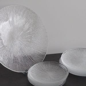 Sasaki Rain: 1 platter, 11 small plates in 2 sizes, Japanese Glass