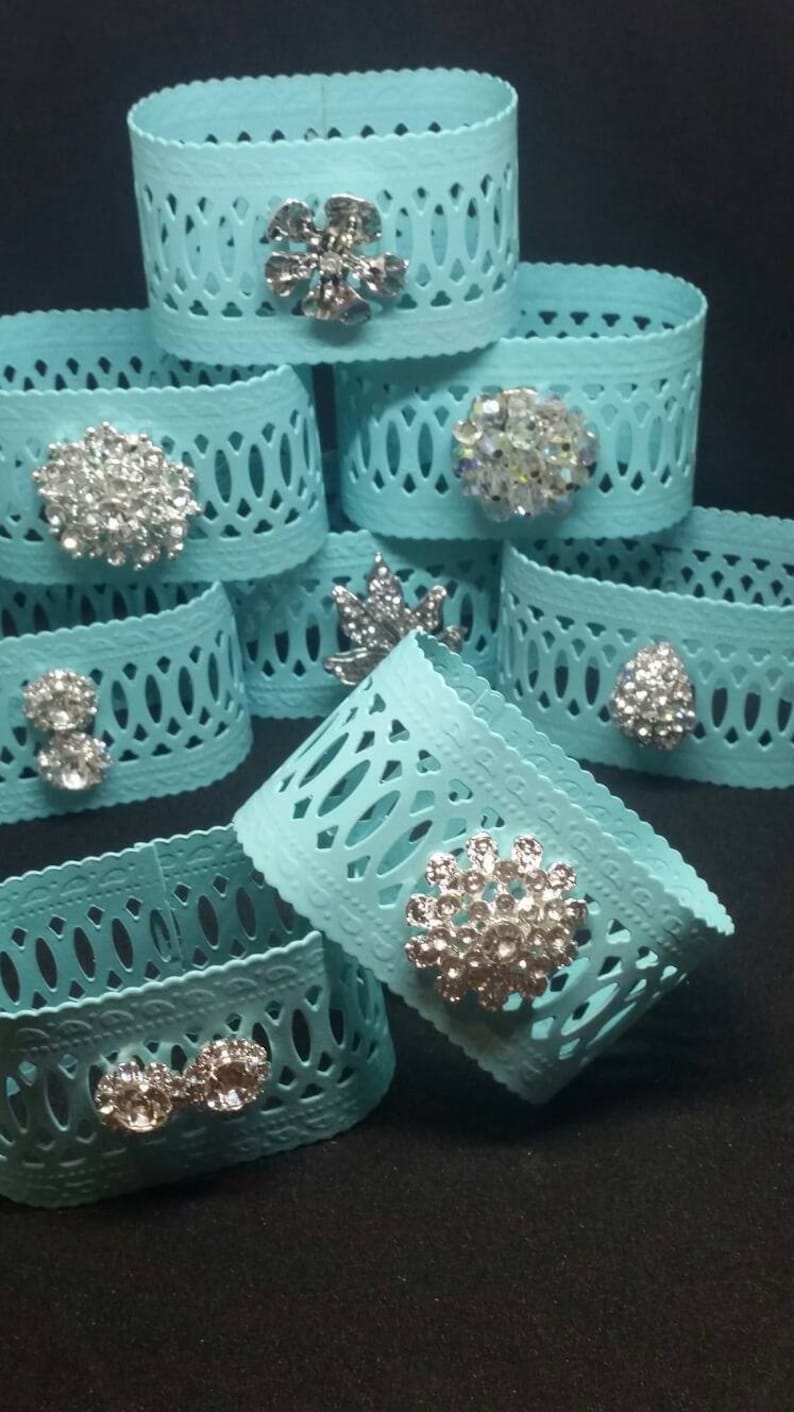 Oval Turquoise Metal Napkin Rings Set of 8