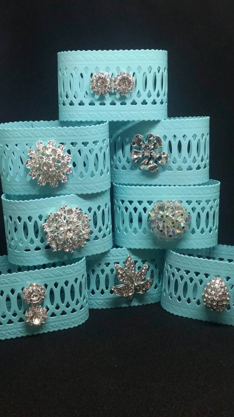 Oval Turquoise Metal Napkin Rings Set of 8
