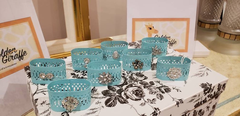 Oval Turquoise Metal Napkin Rings Set of 8