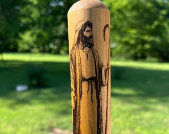 The Good Shepherd, John 10:11, Wood Walking Stick Hiking Staff Hand Carved Pole Christian Bible Verse, Personalized Gift
