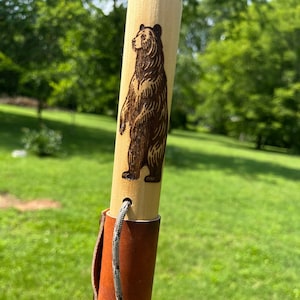 Standing Black Bear, Natural Earth Tones Poplar Wood Walking Stick Hiking Staff Hand Carved Pole, Personalized Gift
