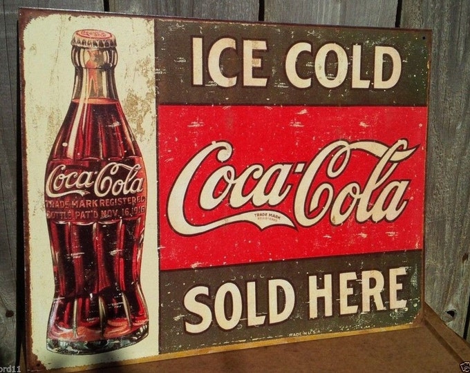 Coca Cola Sign Coke Bottle Sign Ice Cold Coke Sold Here Etsy