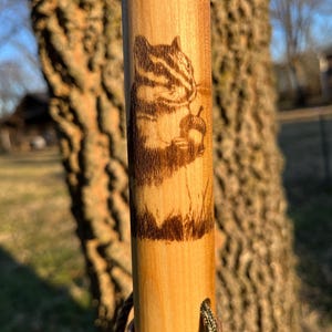 Chipmunk Squirrel Forest Critter, Natural Earth Tones Poplar Wood Walking Stick Hiking Staff Hand Carved Pole, Personalized Gift
