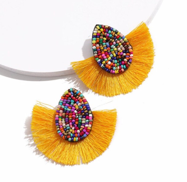 Statement Bohemian Beaded Tassel Earrings