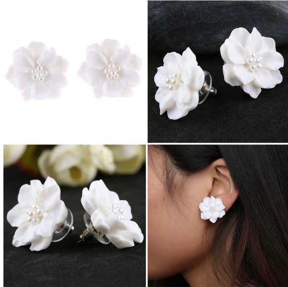 Elegantes pendientes de flores blancas de resina nupcial - Etsy España Elegantes pendientes de flores blancas de resina nupcial - Etsy España
