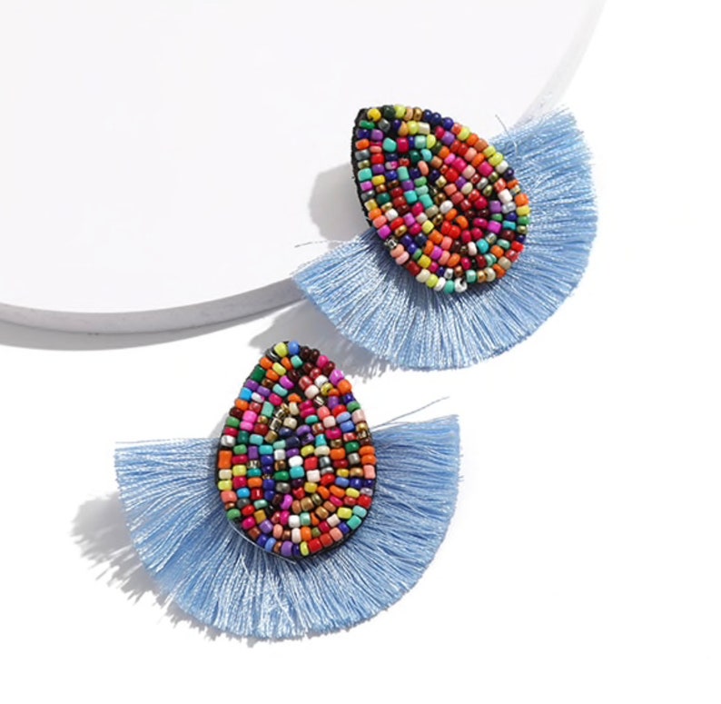 Statement Bohemian Beaded Tassel Earrings