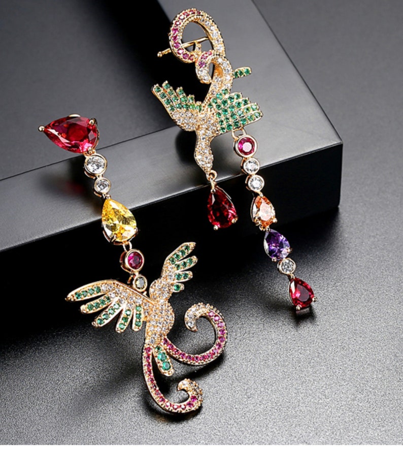 Multicolor Phoenix Shape Long Drop Earrings