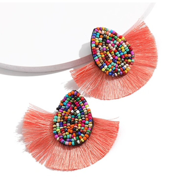 Statement Bohemian Beaded Tassel Earrings